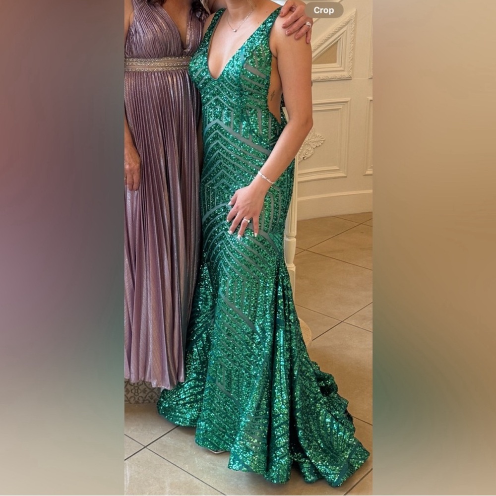 Jovani Sheer Panel Sequin Dress